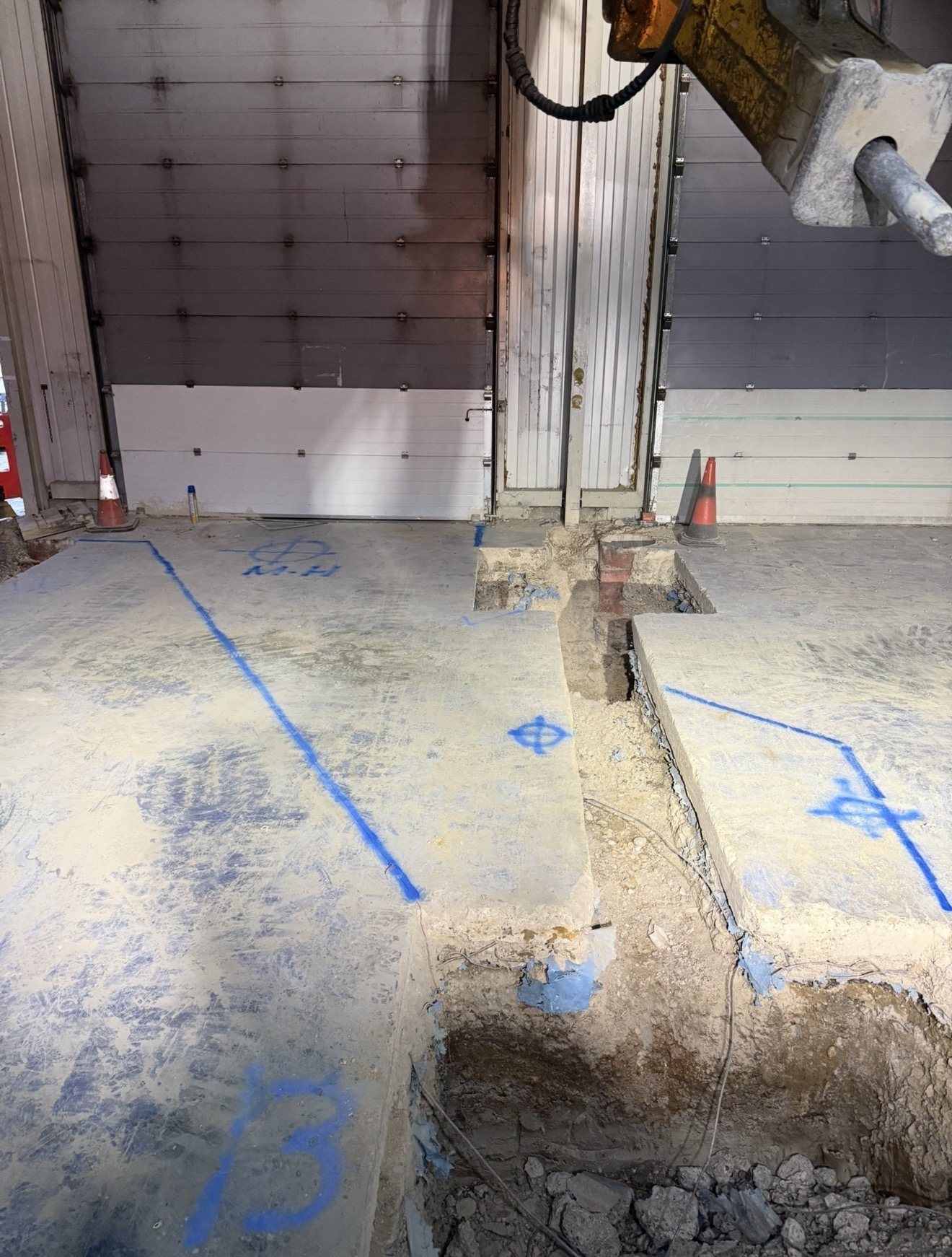 Excavation and structural alterations within the Harlow industrial building